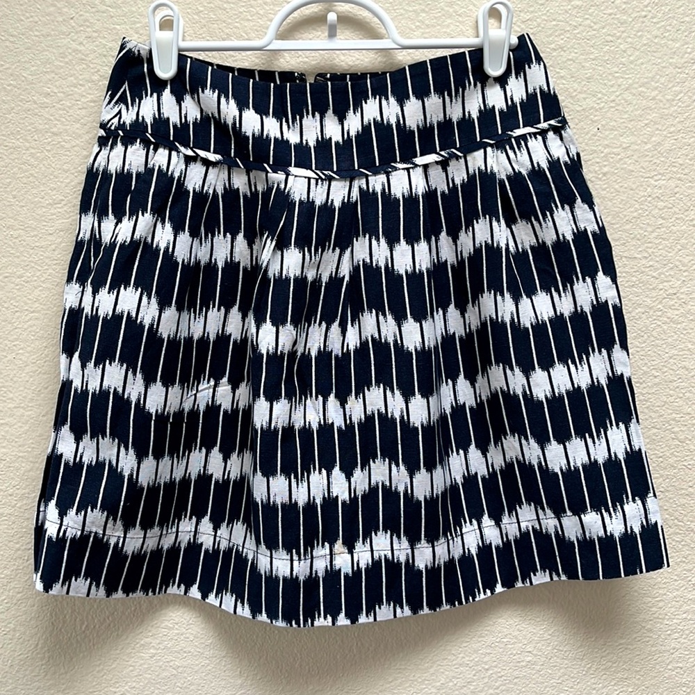 Loft Petites Blue/White Stripe Patterned Mini Pencil Skirt, Size 0P, Linen Blend